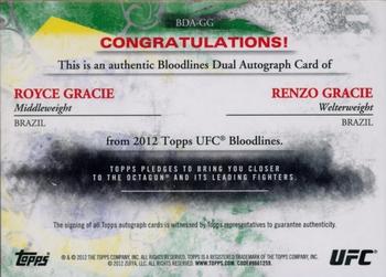 2012 Topps UFC Bloodlines - Bloodlines Dual Autograph #BDA-GG Royce Gracie / Renzo Gracie Back