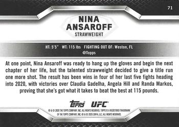 2020 Topps UFC Knockout #71 Nina Ansaroff Back