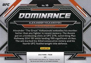 2023 Panini Prizm UFC - Dominance #16 Alexander Volkanovski Back