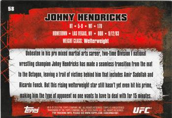 2010 Topps UFC #58 Johny Hendricks Back