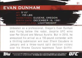 2010 Topps UFC Knockout #91 Evan Dunham Back