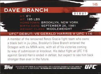 2010 Topps UFC Knockout #145 Dave Branch Back