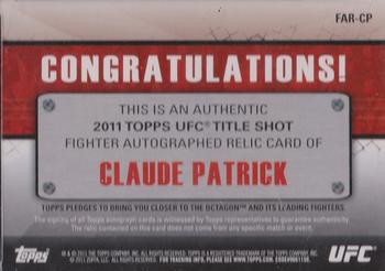 2011 Topps UFC Title Shot - Fighter Relics Autographs #FAR-CP Claude Patrick Back