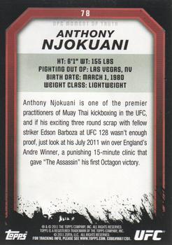 2011 Topps UFC Moment of Truth #78 Anthony Njokuani Back