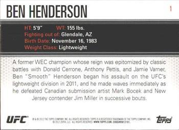 2012 Topps UFC Knockout #1 Ben Henderson Back