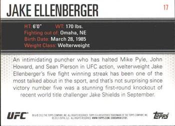 2012 Topps UFC Knockout #17 Jake Ellenberger Back