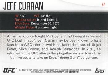 2012 Topps UFC Knockout #37 Jeff Curran Back