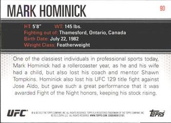 2012 Topps UFC Knockout #90 Mark Hominick Back