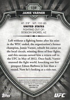 2012 Topps UFC Bloodlines #139 Jamie Varner Back