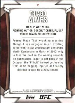 2013 Topps UFC Knockout #2 Thiago Alves Back