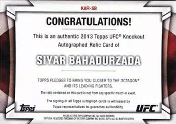 2013 Topps UFC Knockout - Fighter Relics Autographs #KAR-SB Siyar Bahadurzada Back