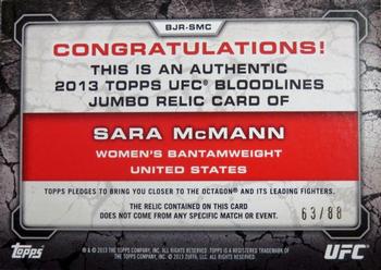 2013 Topps UFC Bloodlines - Fighter Jumbo Relics #BJR-SMC Sara McMann Back