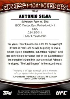 2012 Finest UFC - Finest Moments Autographs #FM-AS Antonio Silva Back