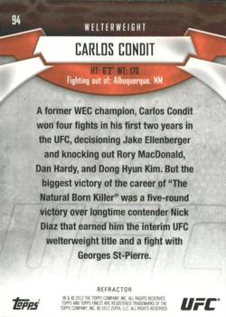 2012 Finest UFC - Refractors #94 Carlos Condit Back