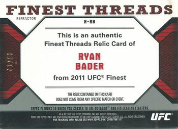 2011 Finest UFC - Finest Threads Fighter Relics Refractors Gold #R-RB Ryan Bader Back