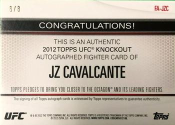 2012 Topps UFC Knockout - Autographs Red #FA-JZC JZ Cavalcante Back