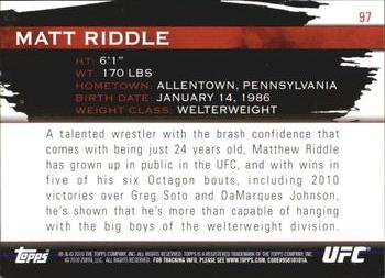2010 Topps UFC Knockout - Silver #97 Matt Riddle Back