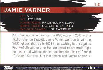 2010 Topps UFC Knockout - Green #118 Jamie Varner Back