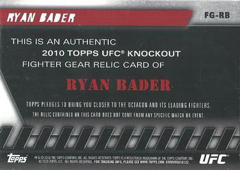 2010 Topps UFC Knockout - Fighter Gear Relic #FG-RB Ryan Bader Back