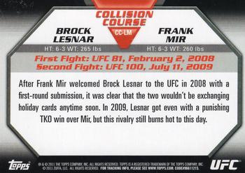 2011 Topps UFC Moment of Truth - Collision Course Duals #CC-LM Brock Lesnar / Frank Mir Back