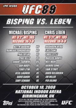2011 Topps UFC Moment of Truth - Fight Poster Review #FPR-UFC89 UFC 89 Bisping vs. Leben Back