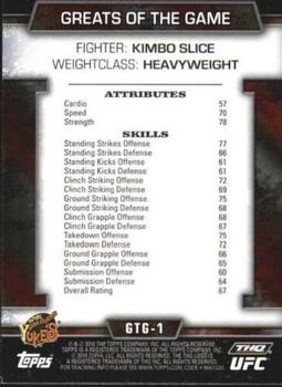 2010 Topps UFC - Greats of the Game #GTG-1 Kimbo Slice Back
