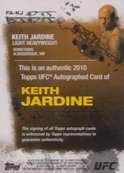 2010 Topps UFC - Autograph #FA-KJ Keith Jardine Back
