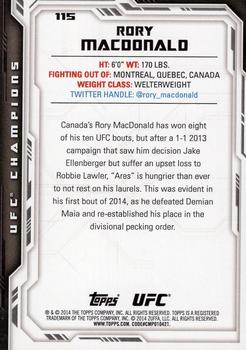 2014 Topps UFC Champions #115 Rory MacDonald Back