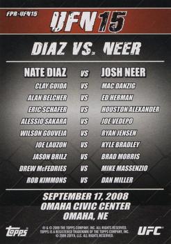 2009 Topps UFC Round 2 - Fight Poster #UFN15 Ultimate Fight Night 15 Back