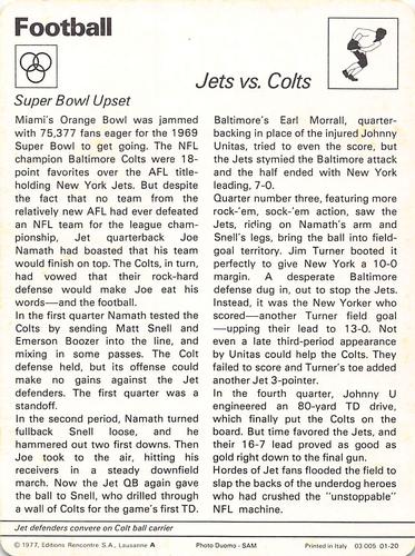 1977-79 Sportscaster Series 1 #01-20 Jets vs Colts Back