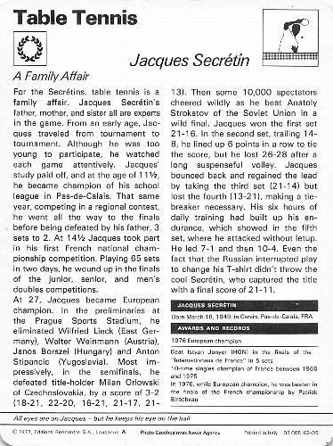 1977-79 Sportscaster Series 2 #02-05 Jacques Secretin Back