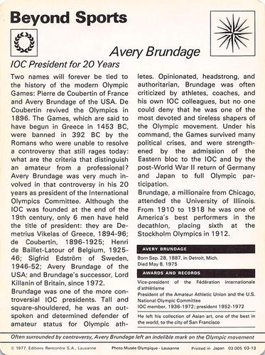1977-79 Sportscaster Series 3 #03-13 Avery Brundage Back