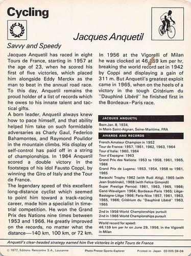 1977-79 Sportscaster Series 4 #04-04 Jacques Anquetil Back