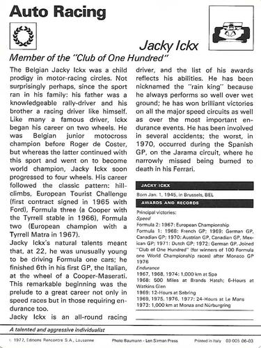 1977-79 Sportscaster Series 6 #06-03 Jacky Ickx Back
