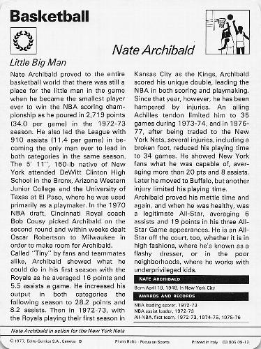 1977-79 Sportscaster Series 9 #09-12 Nate Archibald Back