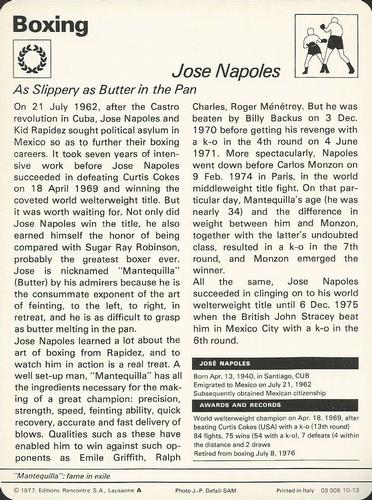 1977-79 Sportscaster Series 10 #10-13 Jose Napoles Back