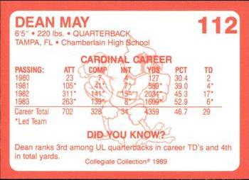 1989-90 Collegiate Collection Louisville Cardinals #112 Dean May Back