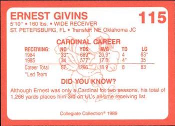1989-90 Collegiate Collection Louisville Cardinals #115 Ernest Givins Back