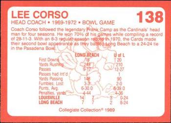 1989-90 Collegiate Collection Louisville Cardinals #138 Lee Corso Back