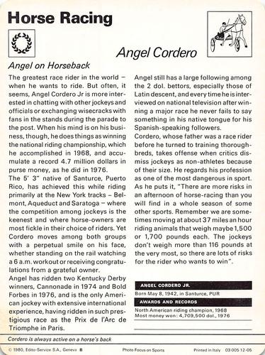 1977-79 Sportscaster Series 12 #12-05 Angel Cordero Back