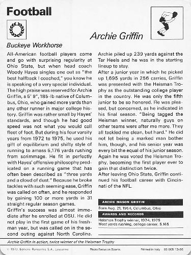 1977-79 Sportscaster Series 13 #13-06 Archie Griffin Back