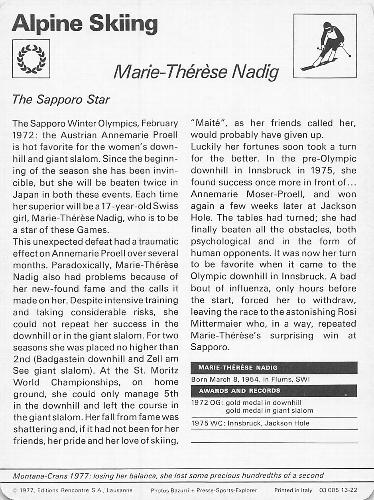 1977-79 Sportscaster Series 13 #13-22 Marie-Therese Nadig Back