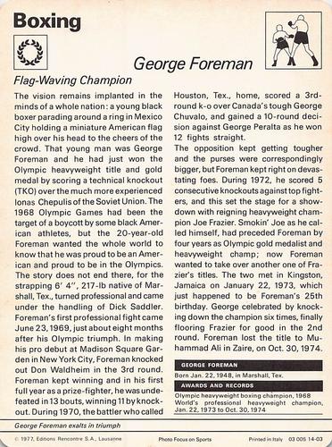 1977-79 Sportscaster Series 14 #14-03 George Foreman Back