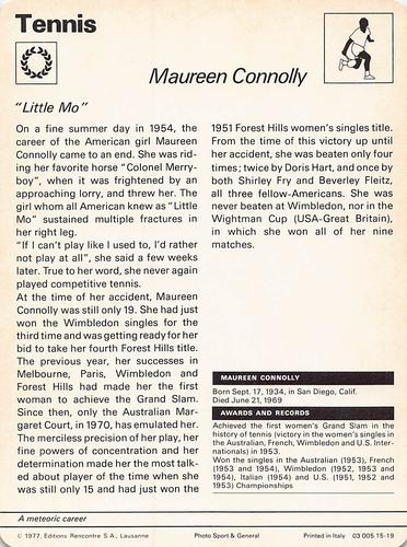 1977-79 Sportscaster Series 15 #15-19 Maureen Connolly Back