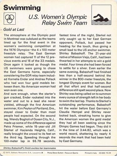 1977-79 Sportscaster Series 15 #15-24 U.S. Women's Olympic Relay Swim Team Back