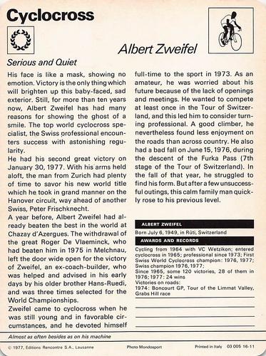 1977-79 Sportscaster Series 16 #16-11 Albert Zweifel Back