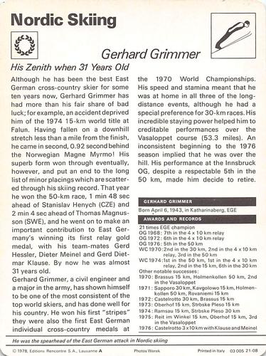 1977-79 Sportscaster Series 21 #21-08 Gerhard Grimmer Back