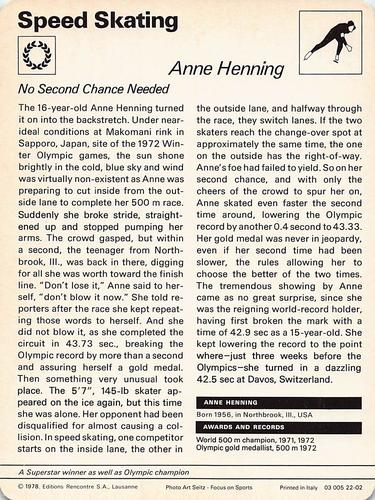 1977-79 Sportscaster Series 22 #22-02 Anne Henning Back