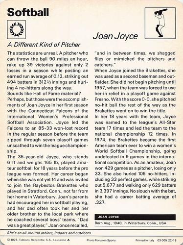 1977-79 Sportscaster Series 22 #22-18 Joan Joyce Back