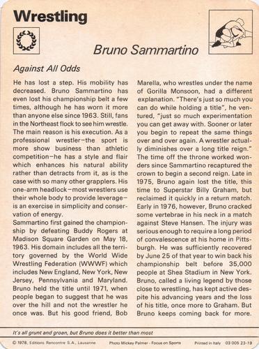 1977-79 Sportscaster Series 23 #23-19 Bruno Sammartino Back